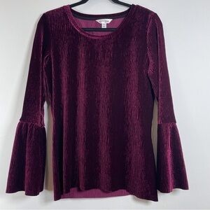 Northern Reflections Sz M Dark Romantic Textured Flare Bell Sleeve Velvet Top